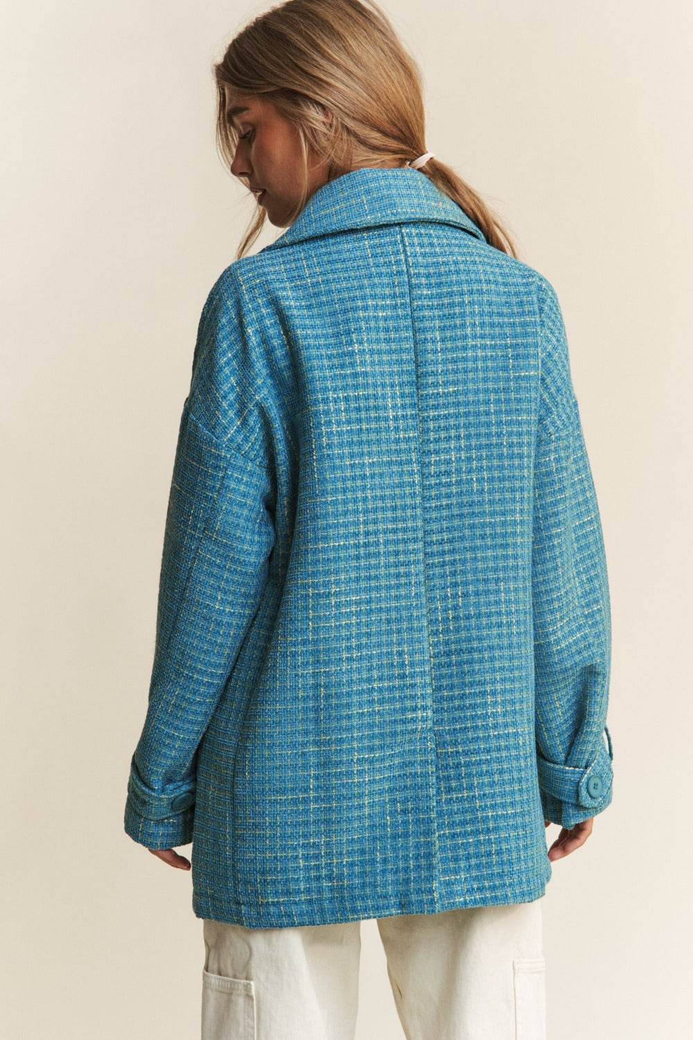 J.NNA Tweed Double-Breasted Long Sleeve Coat - Delanoir