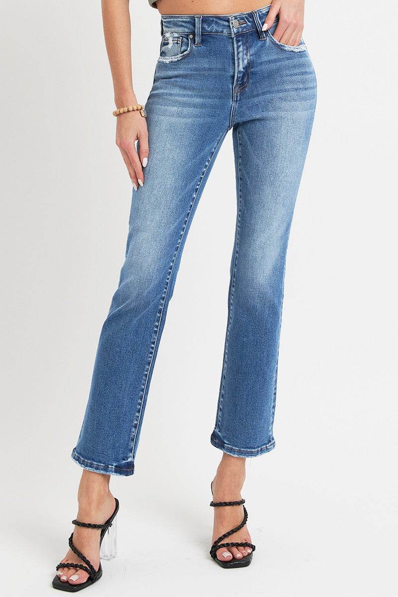 RISEN Full Size Mid Rise Ankle Straight Jeans with Pockets - Delanoir