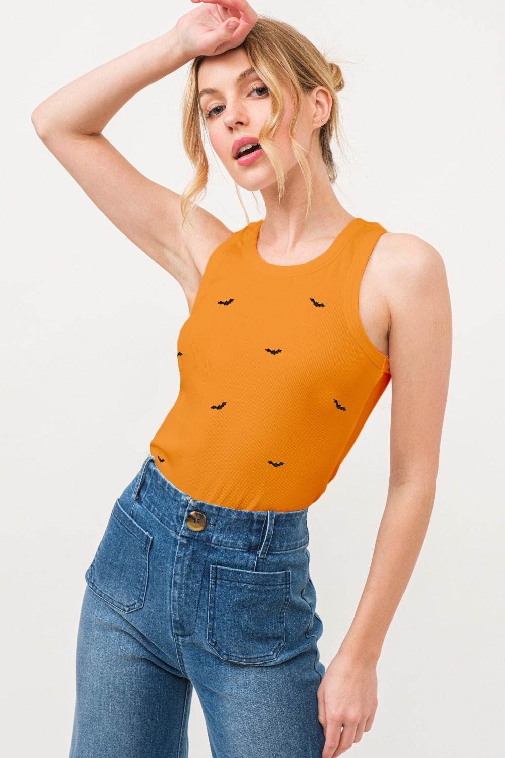 And The Why Bat Embroidered Ribbed Tank - Delanoir