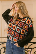 BiBi Granny Square Front Long Sleeve Top - Delanoir