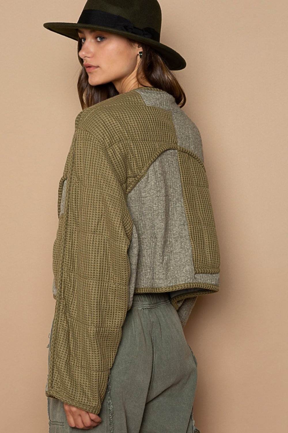 POL Quilted Knit Viding Detail Knit Patch Jacket - Delanoir