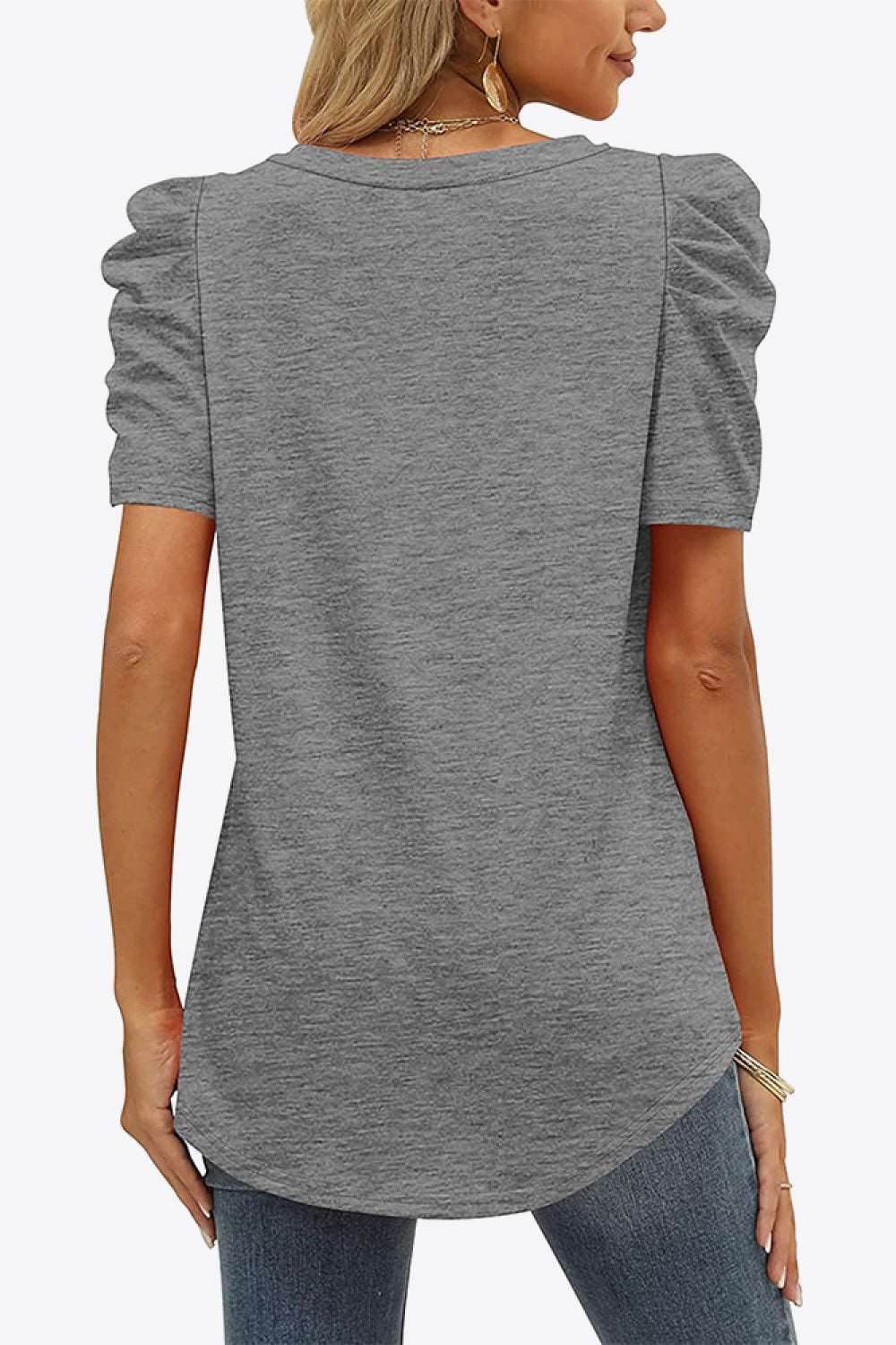 V-Neck Puff Sleeve Tee - Delanoir