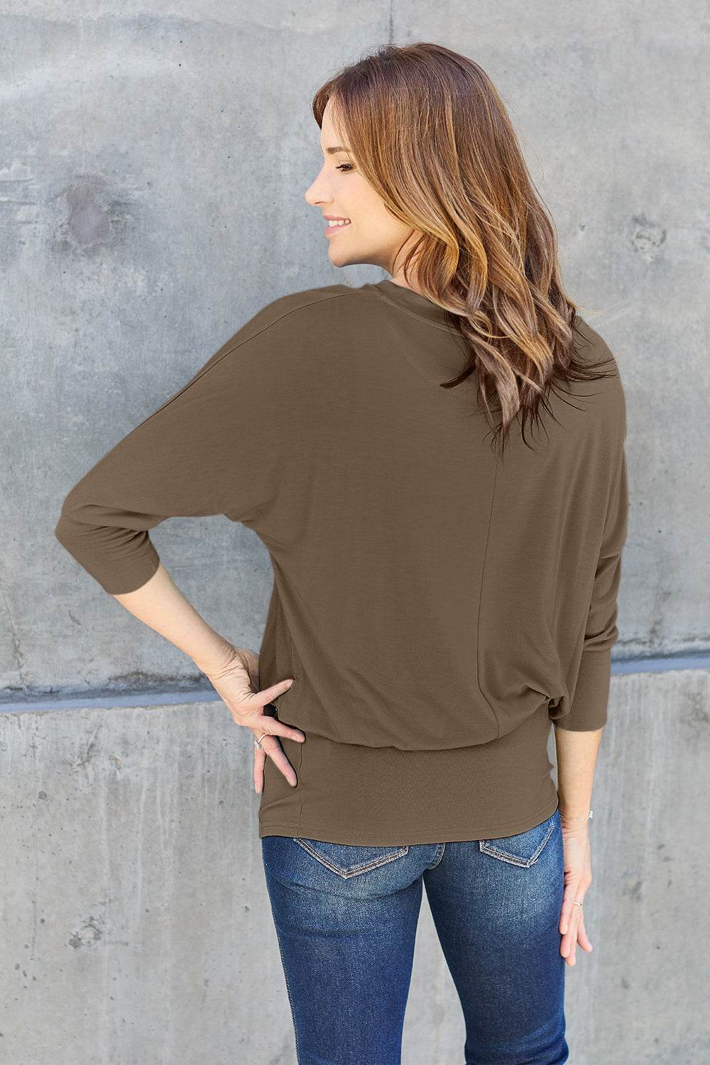 Basic Bae Full Size Round Neck Batwing Sleeve Top - Delanoir