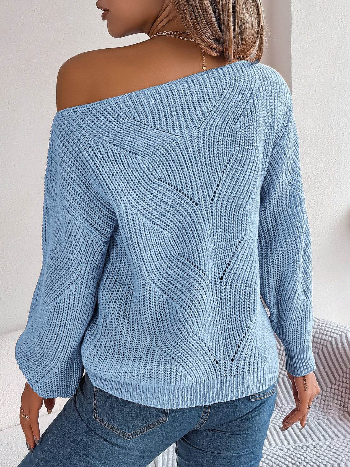 Openwork Long Sleeve Sweater - Delanoir