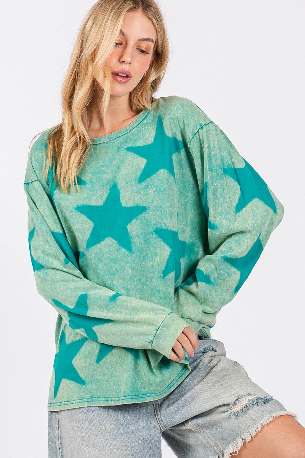 SAGE + FIG Mineral Wash Star Pattern T-Shirt - Delanoir