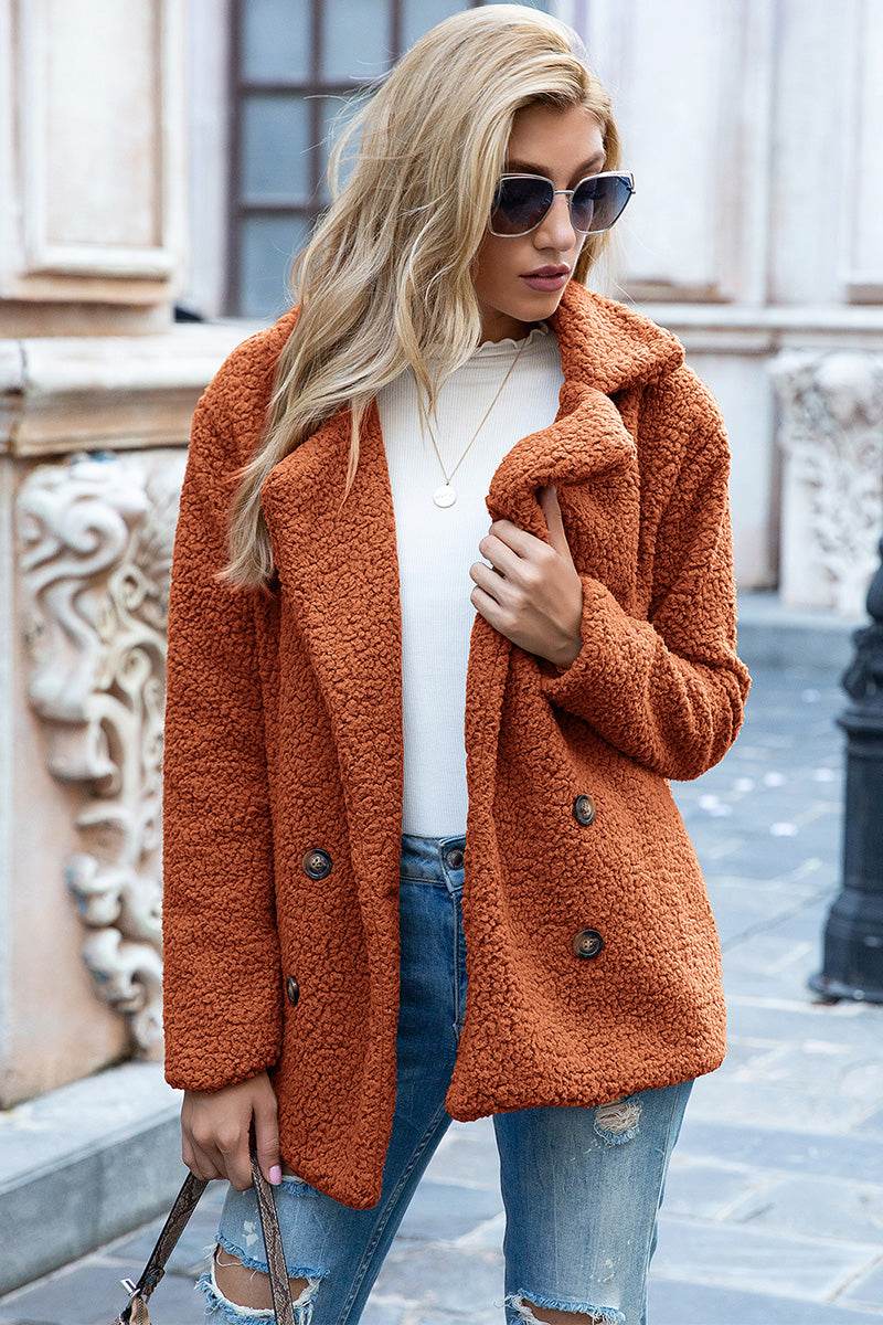 Ivy Lane Full Size Lapel Collar Sherpa Coat - Delanoir