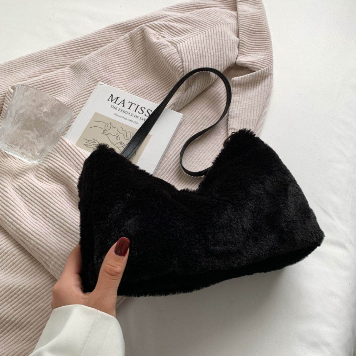Faux Fur Removable Strap Shoulder Bag - Delanoir