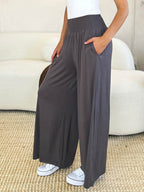 Double Take Full Size Smocked Wide Waistband Wide Leg Pants - Delanoir