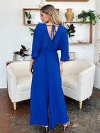Double Take Full Size Surplice Wide Leg Jumpsuit with Pockets - Delanoir