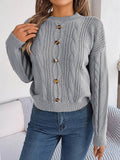 Cable-Knit Buttoned Round Neck Sweater - Delanoir