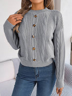 Cable-Knit Buttoned Round Neck Sweater - Delanoir