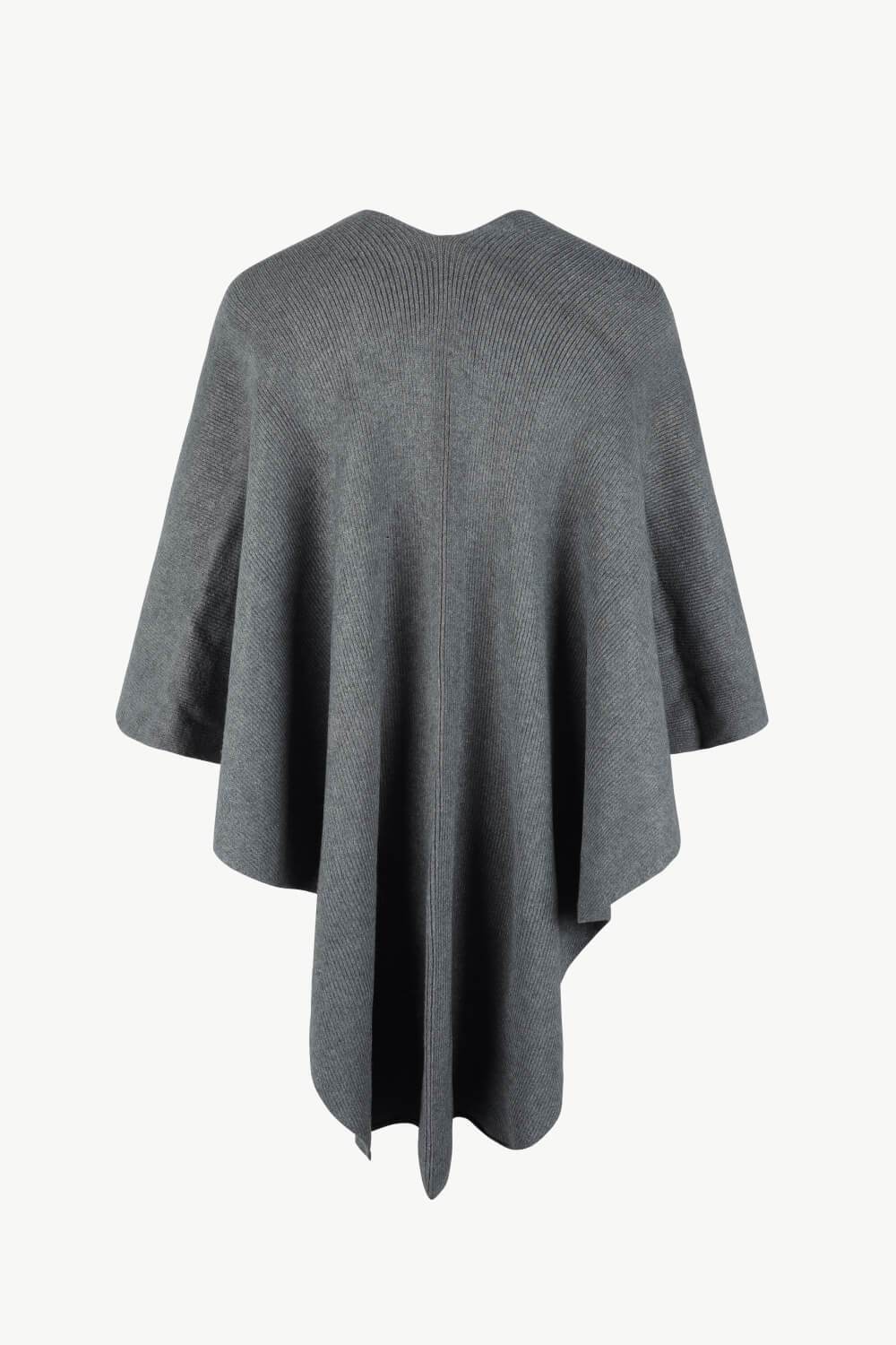 Surplice Neck Pom-Pom Trim Poncho - Delanoir