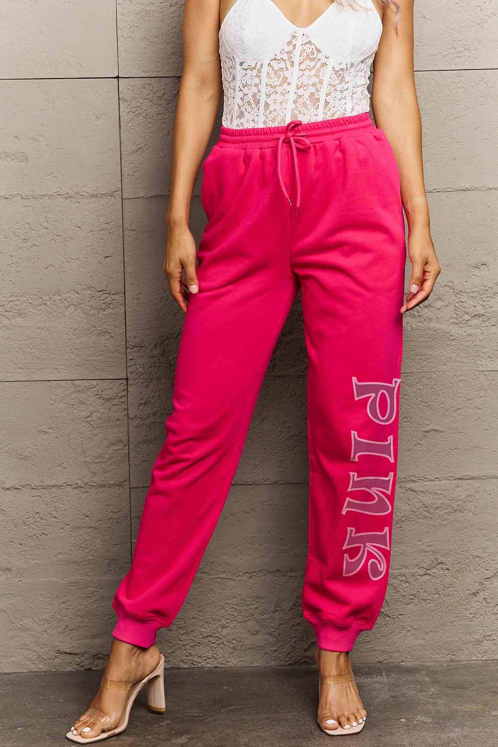 Simply Love Full Size PINK Graphic Sweatpants - Delanoir