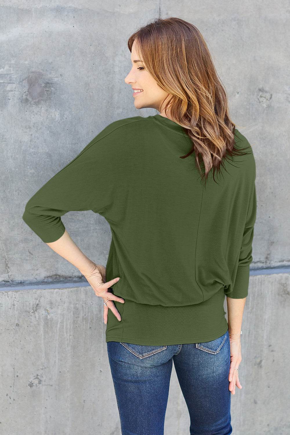 Basic Bae Full Size Round Neck Batwing Sleeve Top - Delanoir