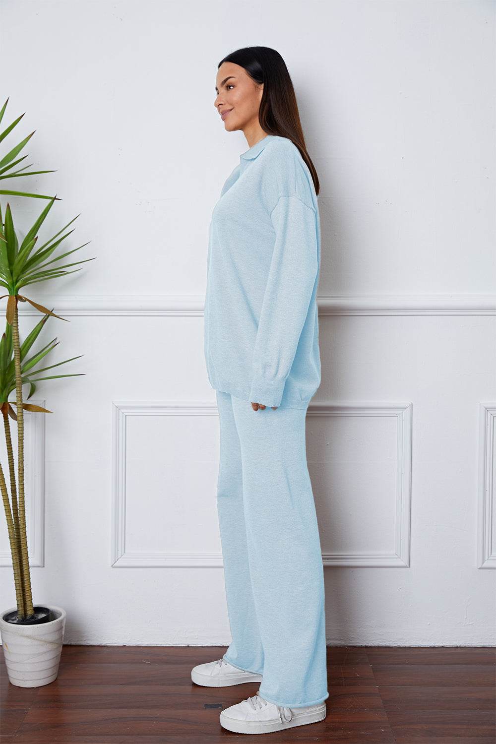 Dropped Shoulder Sweater and Long Pants Set - Delanoir