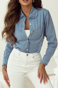 Button Up Long Sleeve Denim Top - Delanoir