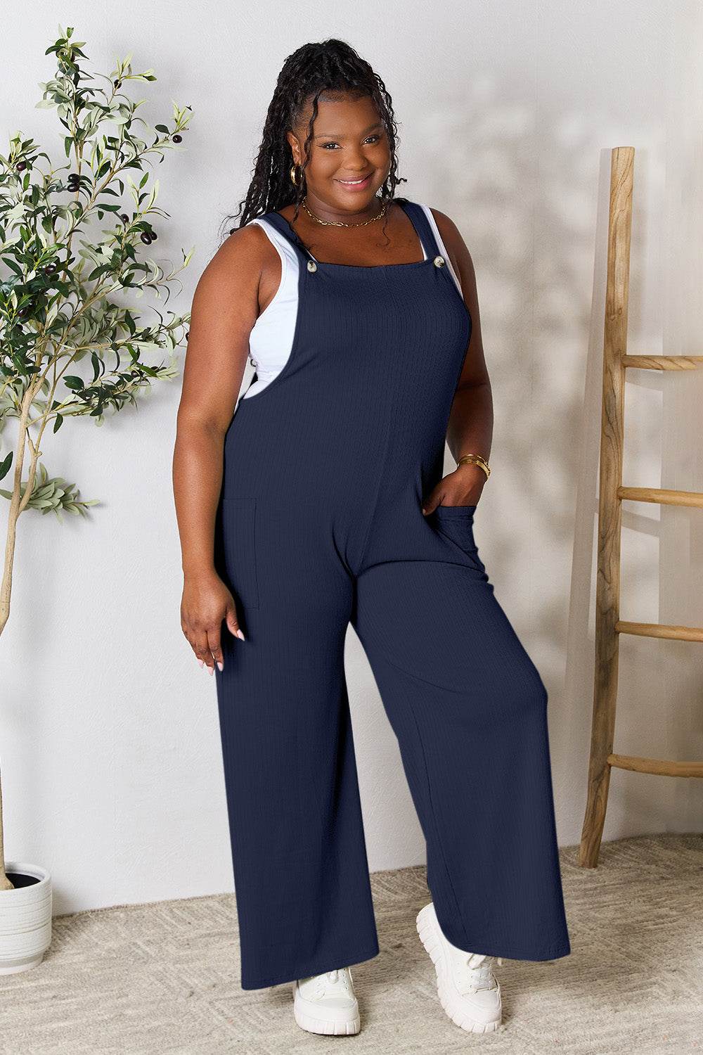 Double Take Full Size Wide Strap Overall with Pockets - Delanoir