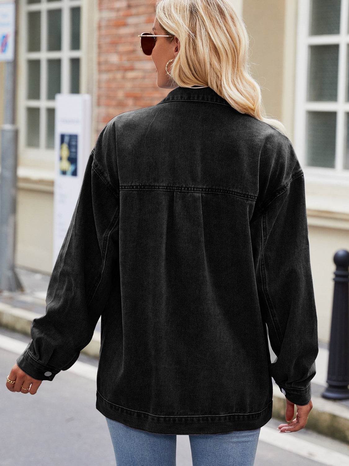 Button Up Denim Jacket with Pockets - Delanoir