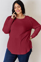 Basic Bae Full Size Ribbed Round Neck Slit T-Shirt - Delanoir