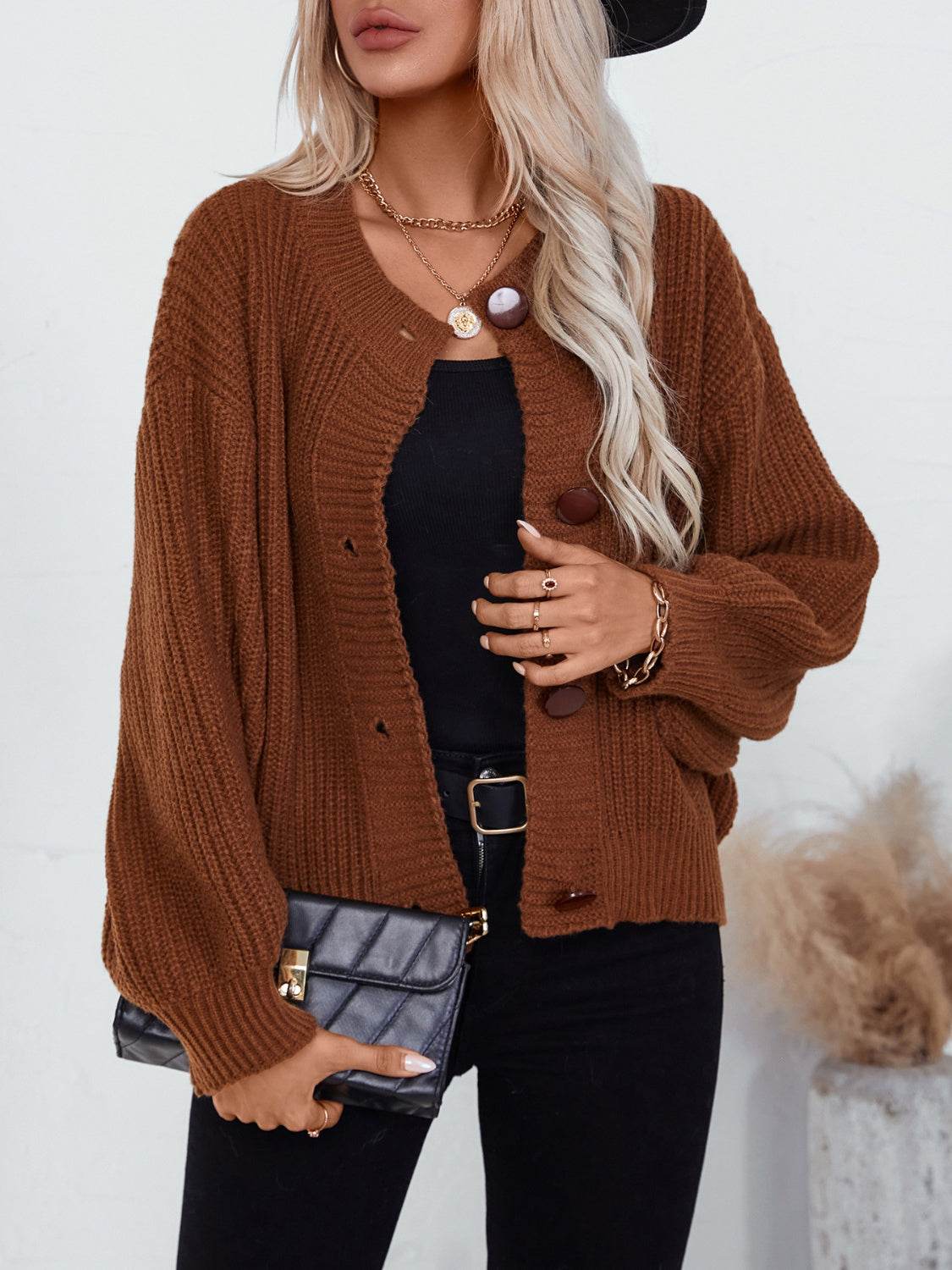 Button Down Long Sleeve Cardigan - Delanoir