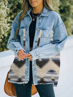 Collared Neck Dropped Shoulder Denim Jacket - Delanoir