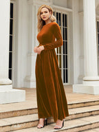 Tie Front Round Neck Long Sleeve Maxi Dress - Delanoir