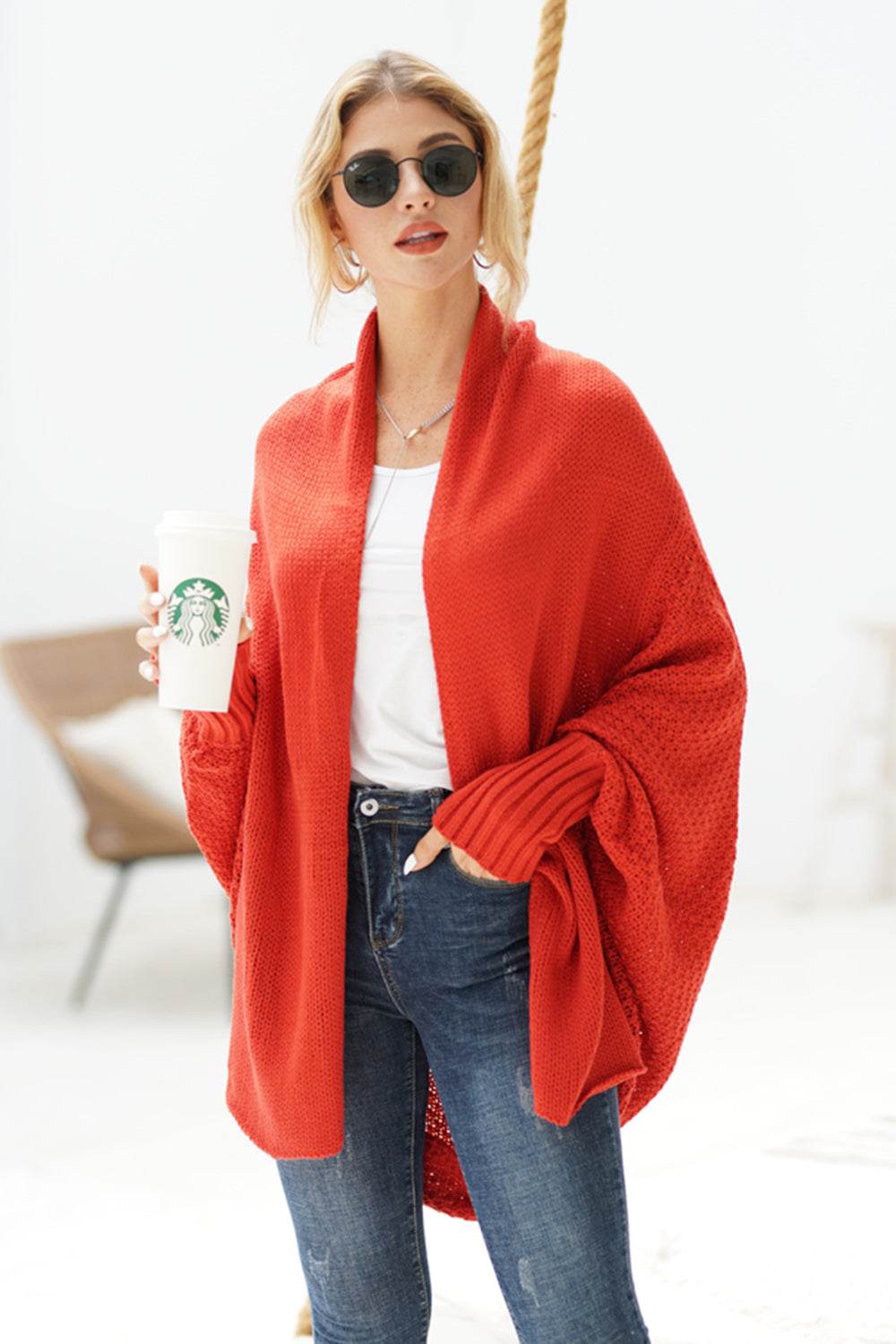 Open Front Batwing Sleeve Cardigan - Delanoir