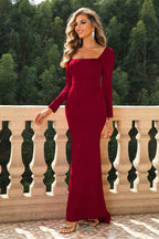 Square Neck Long Sleeve Dress - Delanoir