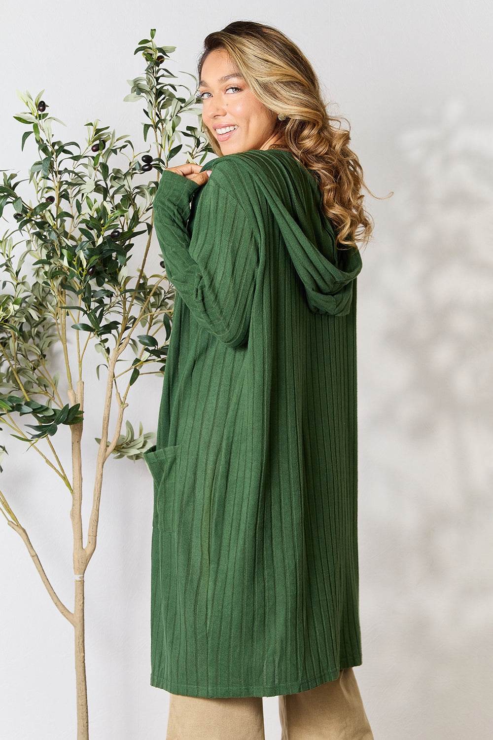 Basic Bae Full Size Hooded Sweater Cardigan - Delanoir