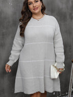Plus Size Round Neck Long Sleeve Sweater Dress - Delanoir