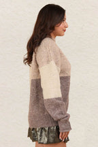 VERY J Color Block Mock Neck Drop Shoulder Sweater - Delanoir
