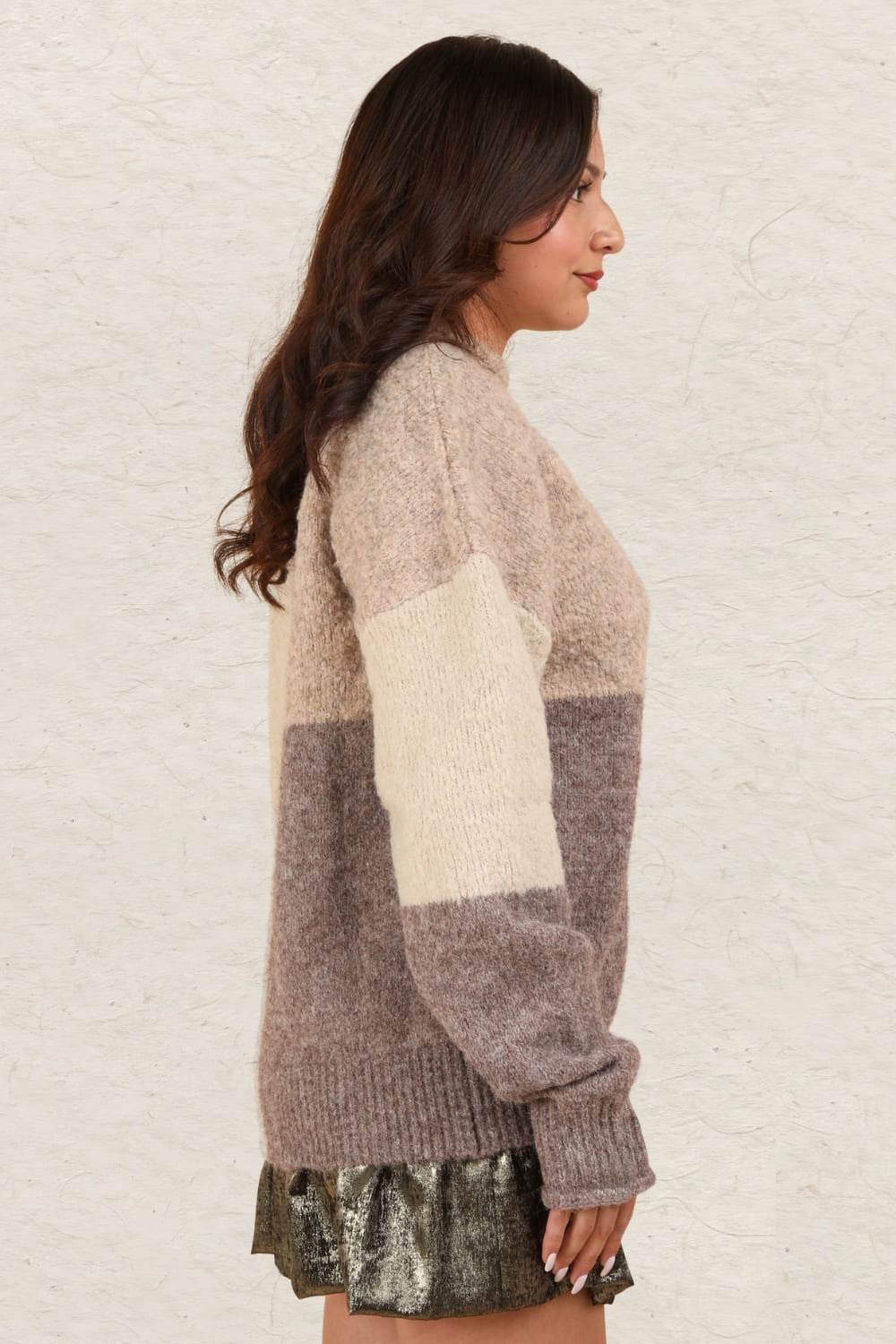 VERY J Color Block Mock Neck Drop Shoulder Sweater - Delanoir