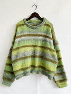 Striped Round Neck Long Sleeve Sweater - Delanoir