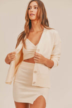 MABLE 3 Pieces Sweater Set with Crop Cami, Mini Skirt, Cardigan - Delanoir