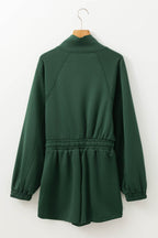 Drawstring Half Zip Long Sleeve Romper - Delanoir