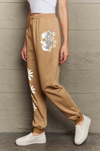 Simply Love Simply Love Full Size Drawstring Flower & Skull Graphic Long Sweatpants - Delanoir