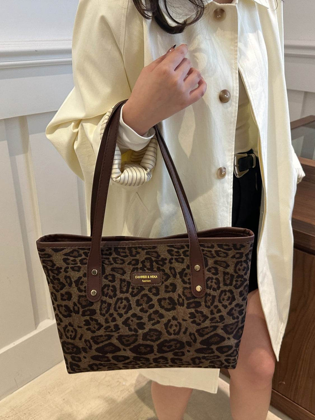 Leopard Polyester Tote Bag - Delanoir