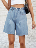 High Waist Denim Shorts with Pockets - Delanoir