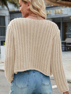 Round Neck Button Up Cardigan with Pockets - Delanoir