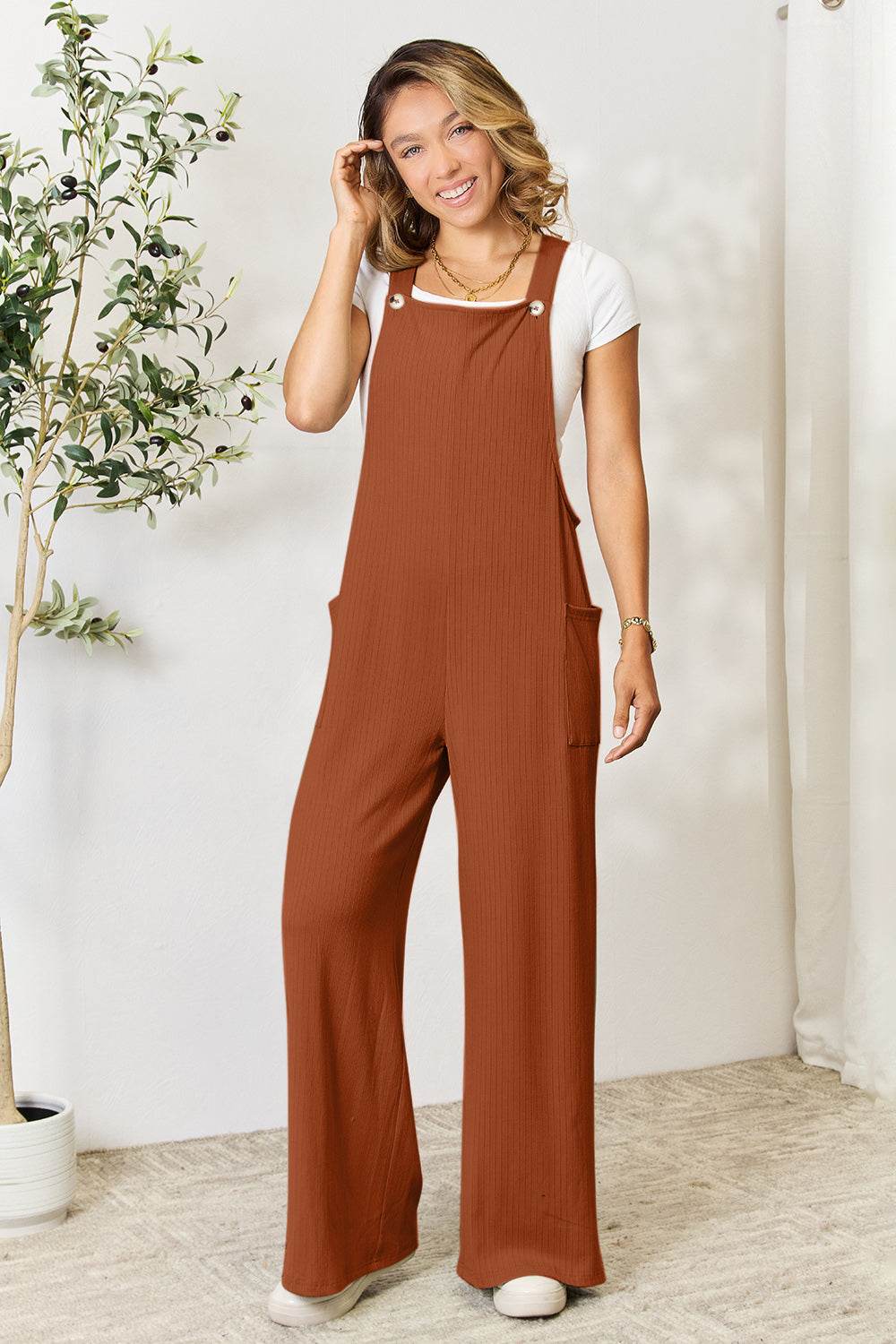 Double Take Full Size Wide Strap Overall with Pockets - Delanoir