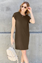 Basic Bae Full Size Round Neck Short Sleeve Dress with Pockets - Delanoir