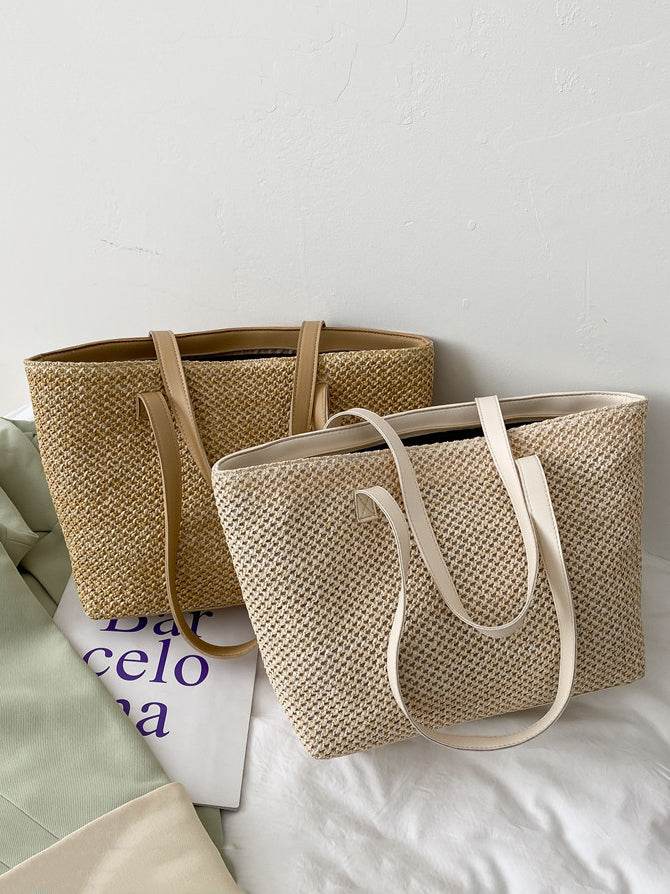 Solid Color Woven Tote Bag - Delanoir