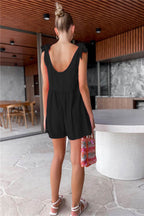 Full Size Scoop Neck Tie Shoulder Romper - Delanoir