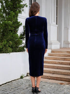 Ruched Slit Surplice Wrap Dress - Delanoir