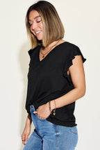 Basic Bae Full Size Bamboo Notched Ruffled Short Sleeve T-Shirt - Delanoir