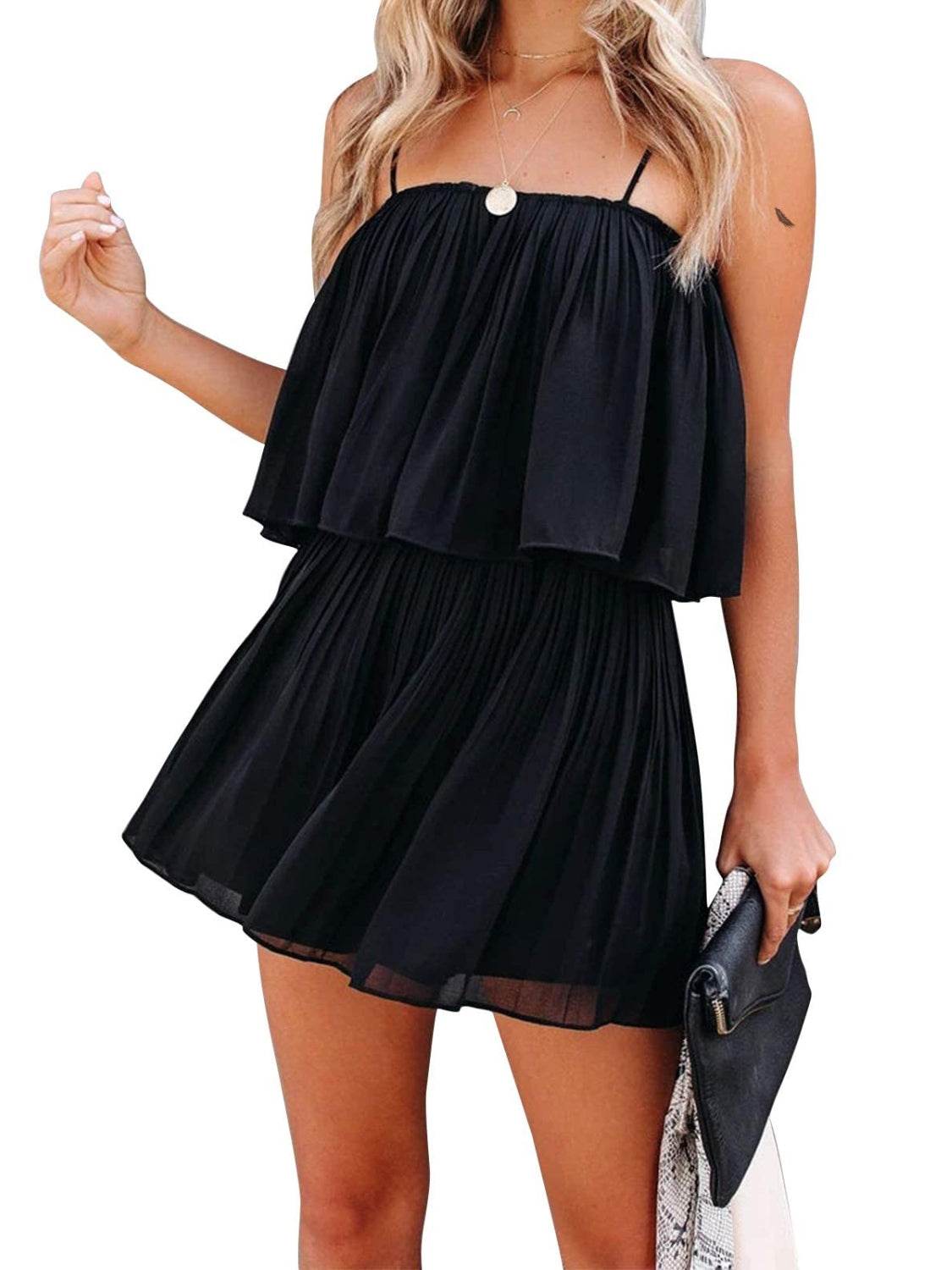 Ruched Spaghetti Strap Romper - Delanoir