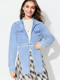 Asymmetric Slit Collared Neck Long Denim Top - Delanoir