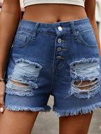 Distressed Raw Hem Denim Shorts - Delanoir