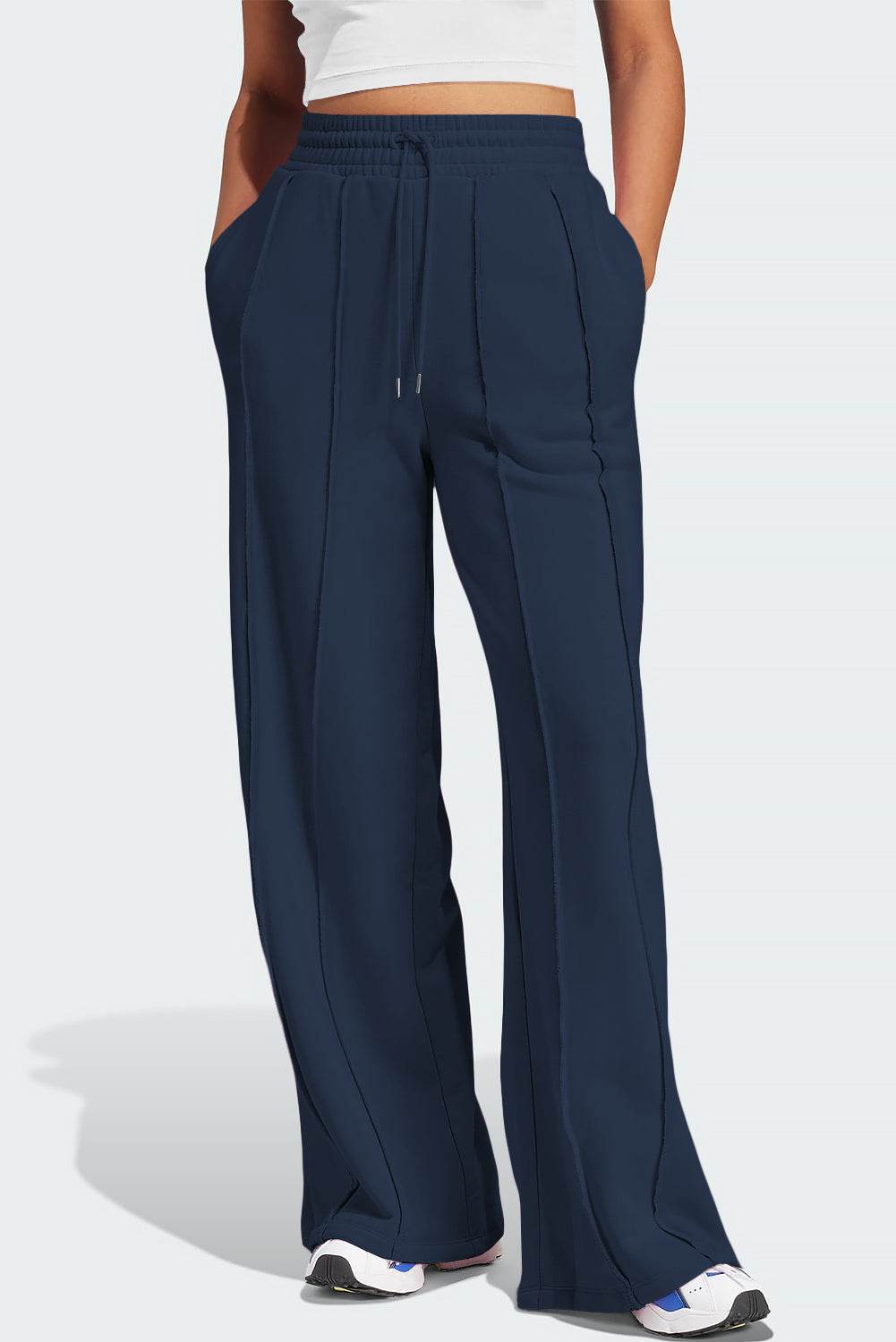 Drawstring Wide Leg Active Pants - Delanoir