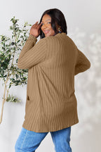 Basic Bae Full Size Ribbed Open Front Cardigan with Pockets - Delanoir